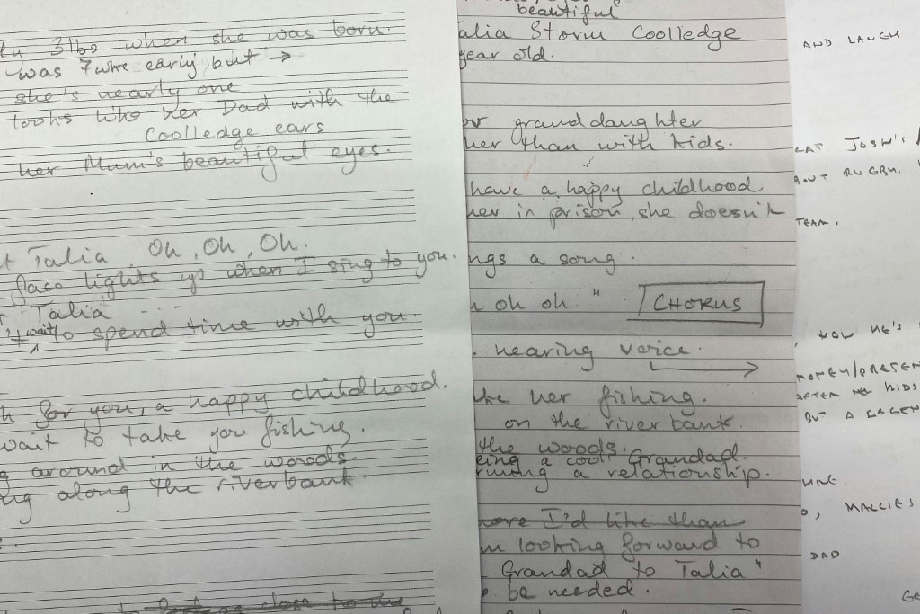 Lyrics collected from a song-writing session