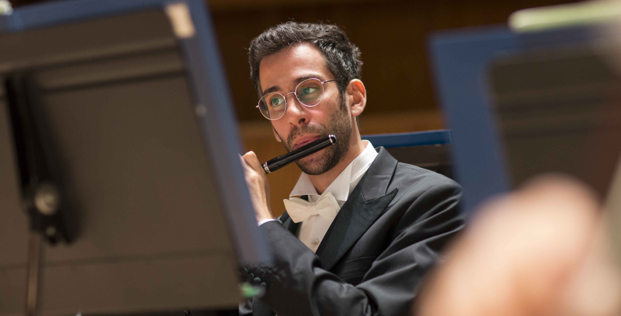 RPO Player Diomedes Demetriades playing the piccolo in concert.